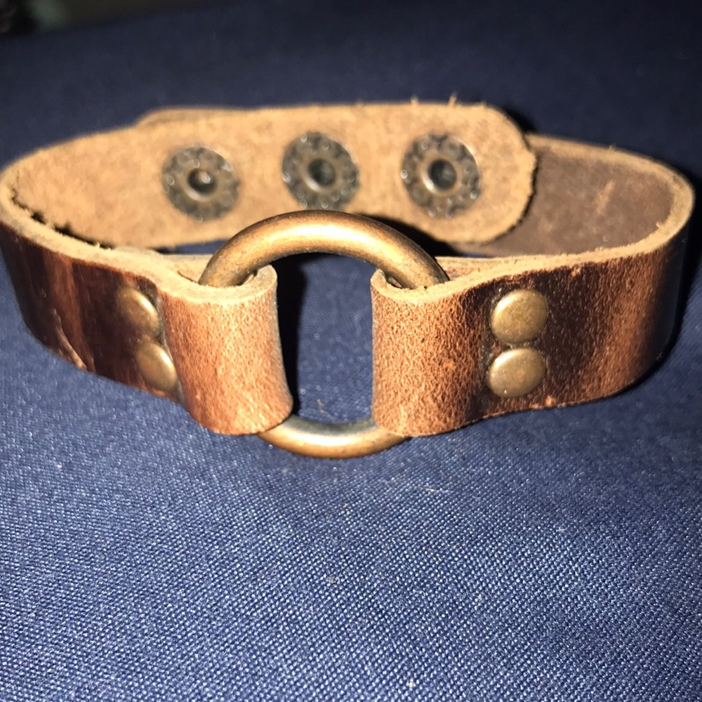 Brown Leather Bracelet with Brass Ring
